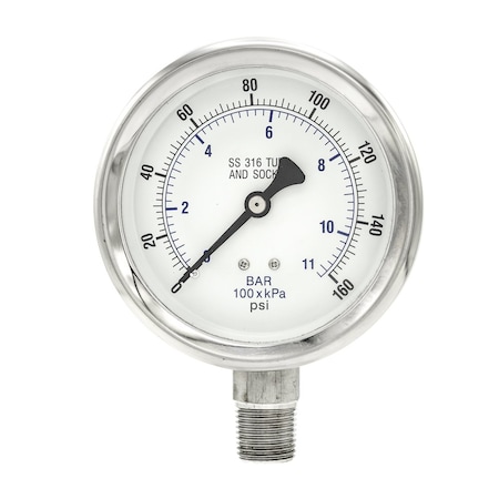 Pic Gauges 4 in Dial, 1/2 in NPT Male Lower Location, Stainless Steel Case Material PRO-301D-402F-01